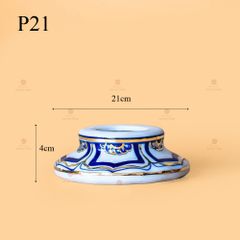 Mâm Bồng Long Phụng Trình Tường Men Lam Nổi Vẽ Vàng Kim