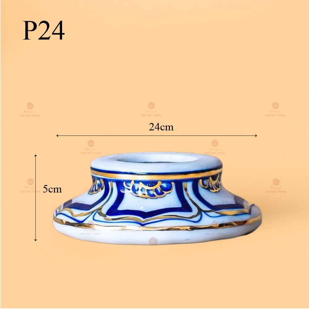 Mâm Bồng Long Phụng Trình Tường Men Lam Nổi Vẽ Vàng Kim