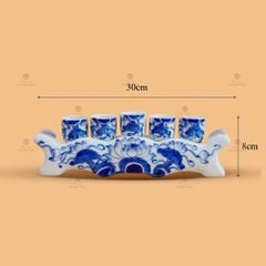 Kỷ Ngai 5 Chén Thờ Men Lam Tiết Hoa Sen