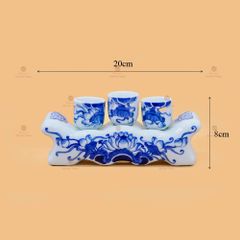 Kỷ Ngai 3 Chén Thờ Men Lam Tiết Hoa Sen