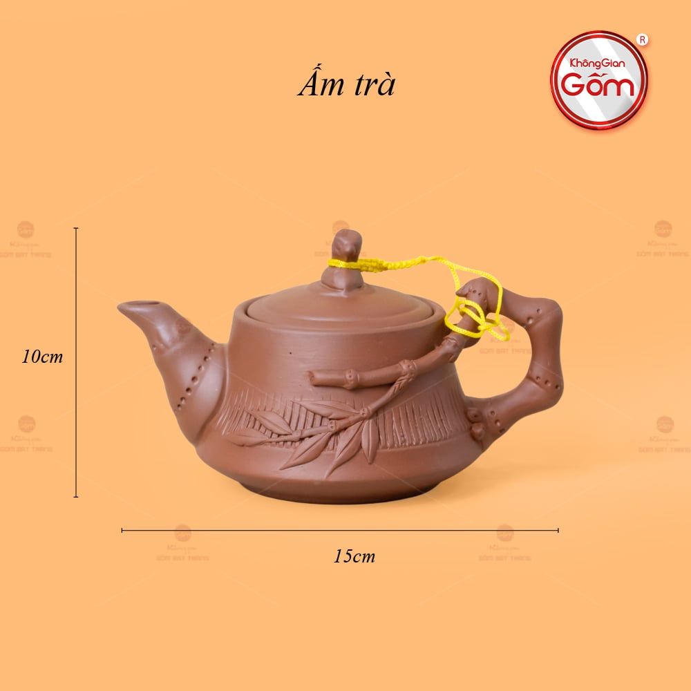 Bộ Ấm Trà Tử Sa Đắp Trúc Khay Thủng