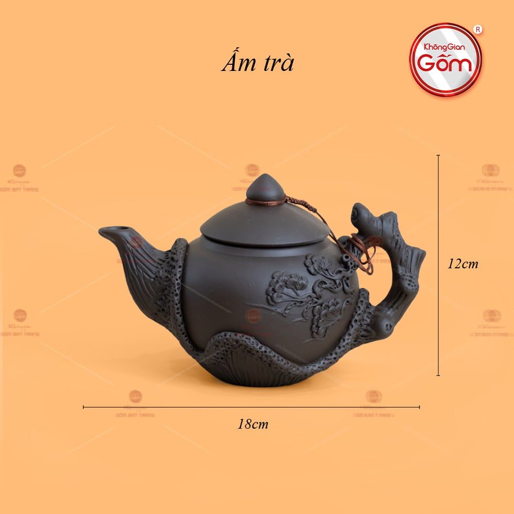 Bộ Ấm Trà Tử Sa Đắp Nổi Hoa Mẫu Đơn