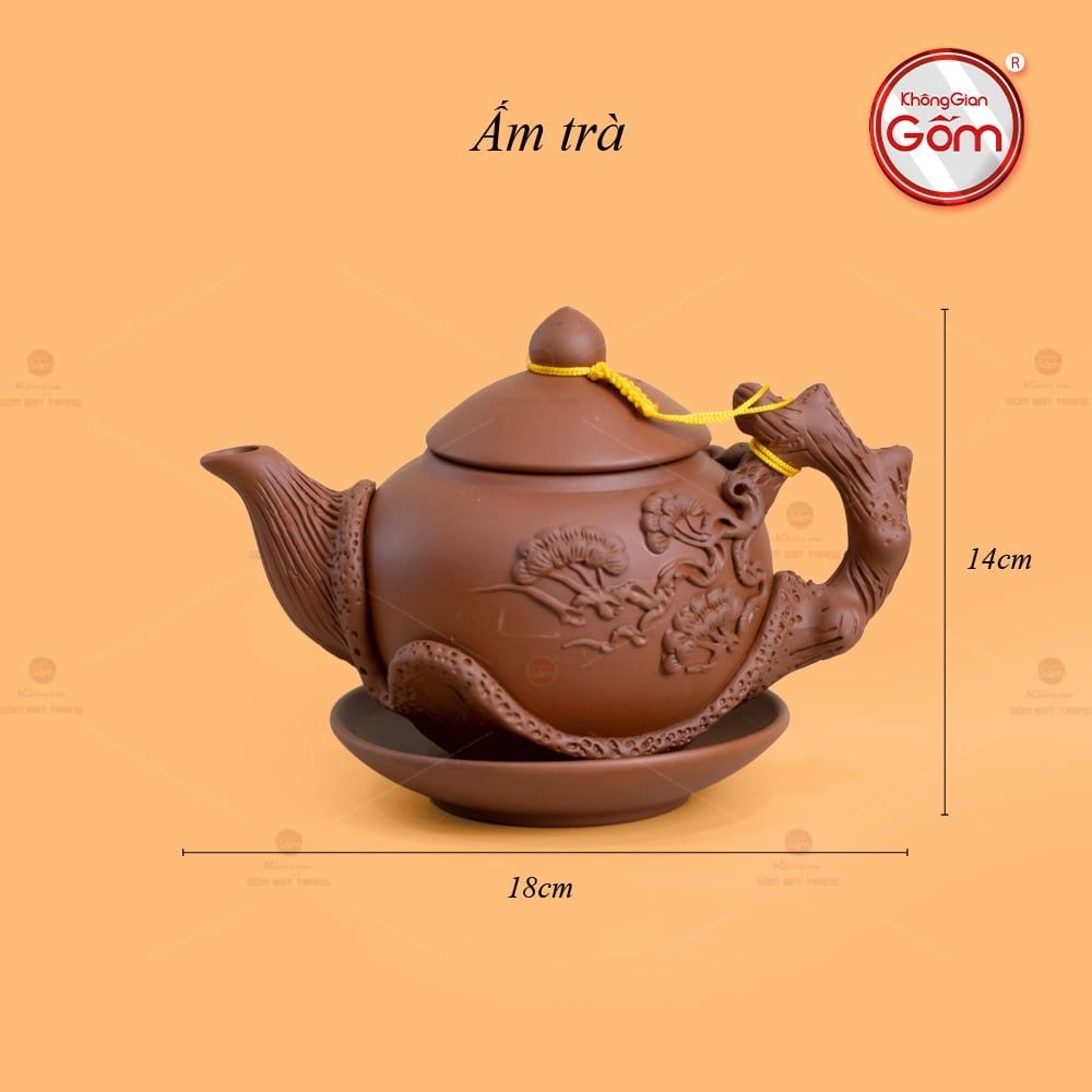 Bộ Ấm Trà Tử Sa Đắp Nổi Hoa Mẫu Đơn Khay Thủng