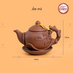 Bộ Ấm Trà Tử Sa Đắp Nổi Hoa Mẫu Đơn Khay Thủng