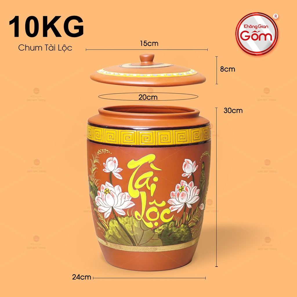Hũ Gạo Tài Lộc Hoa Sen Nắp Ngang