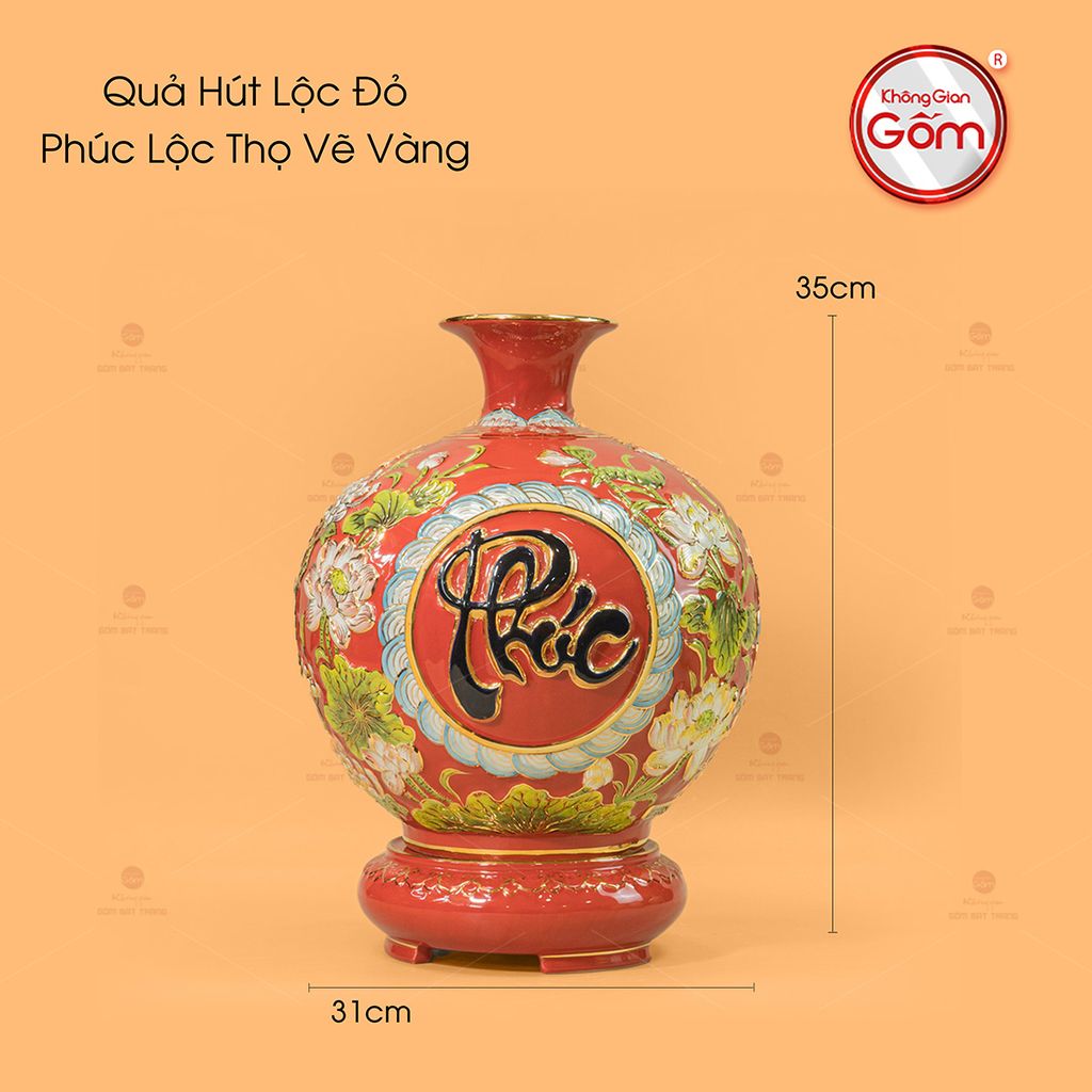 Quả Hút Lộc Men Đỏ Phúc Lộc Thọ Vẽ Vàng