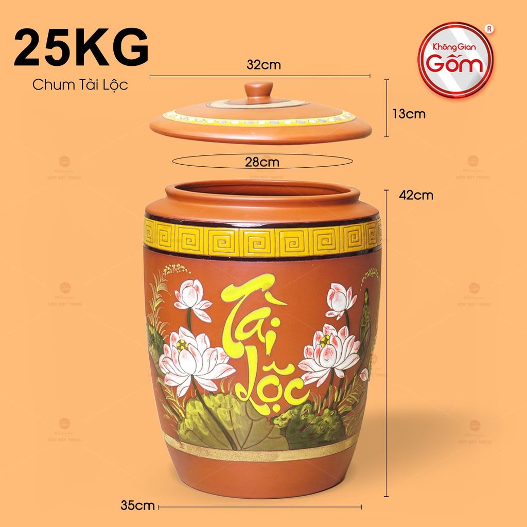 Hũ Gạo Tài Lộc Hoa Sen Nắp Ngang
