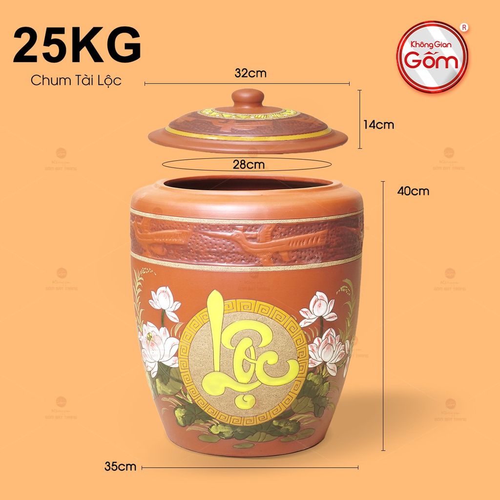 Hũ Gốm Họa Tiết Hoa Sen Lộc Nắp Nhọn