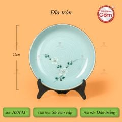 Đĩa Tròn Men Ngọc Hoa Đào Trắng