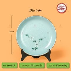 Đĩa Tròn Men Ngọc Hoa Đào Trắng