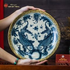 Đĩa Trưng Bày Song Ngư Cát Hạnh Men Rạn Bọc Đồng
