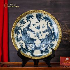 Đĩa Trưng Bày Song Ngư Cát Hạnh Men Rạn Bọc Đồng