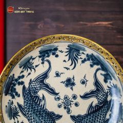 Đĩa Trưng Bày Song Ngư Cát Hạnh Men Rạn Bọc Đồng