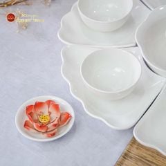 Bộ Bát Đĩa Hoa Mặt Trời Minh Châu Trắng