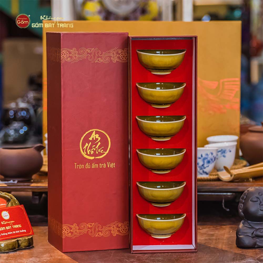 Bộ 6 Chén Trà Sứ Hoàng Thổ Kim Sa