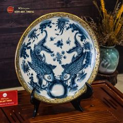 Đĩa Trưng Bày Song Ngư Cát Hạnh Men Rạn Bọc Đồng