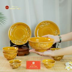 Bộ Bàn Ăn 6 Người (11 Món) Men Nâu Vân Hoa Cúc