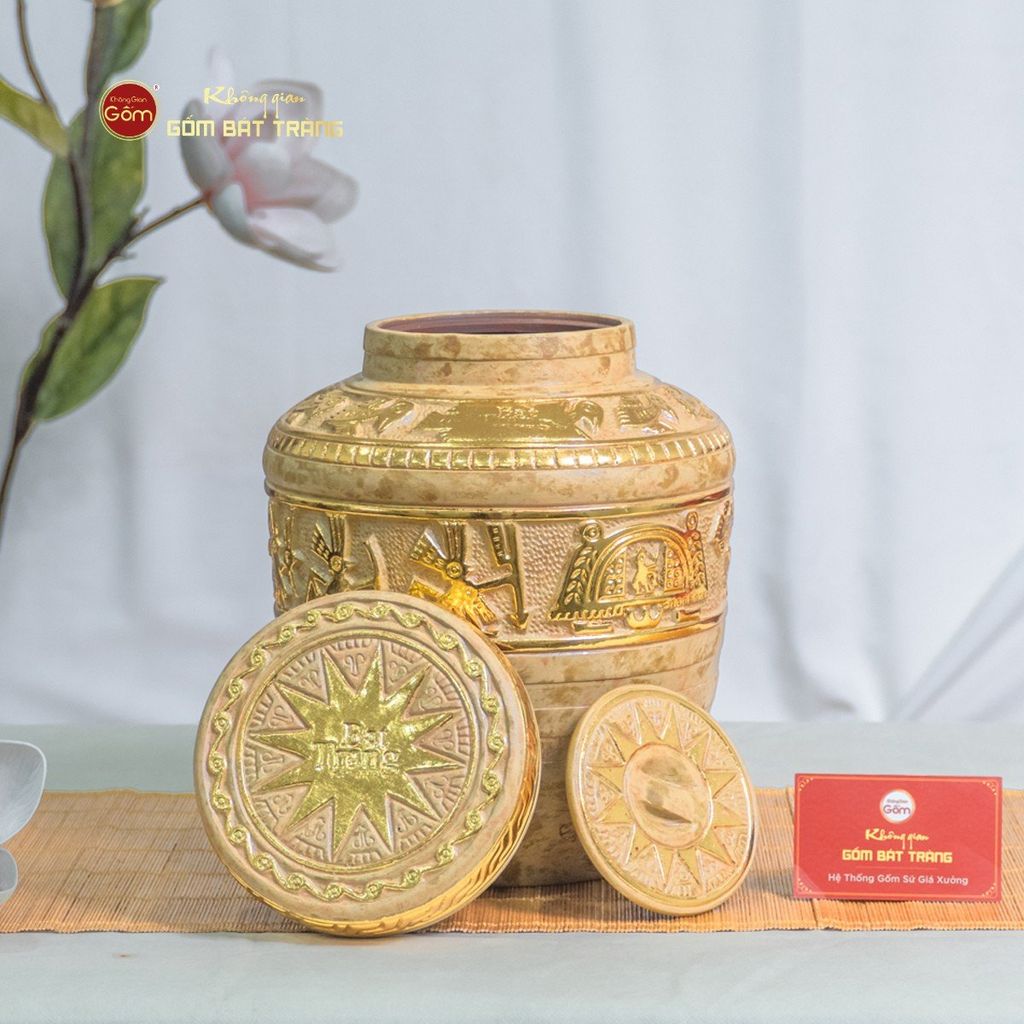 Chum Trống Đồng Kim Sa Chạm Nổi Dát Vàng