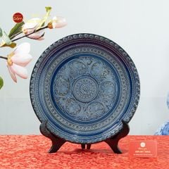 Đĩa Trưng Bày Đắp Nổi Hoa Sen Hội Tụ
