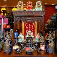 Bộ Đồ Thờ Thần Tài Thổ Địa Xanh Coban Vẽ Vàng