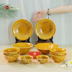 Bộ Bàn Ăn 4 Người (10 Món) Men Nâu Vân Sen