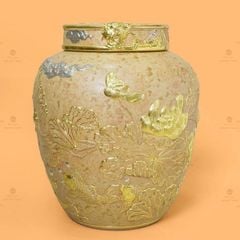 Chum Sành Cá Chép Vượt Vũ Môn Kim Sa Chạm Nổi Dát Vàng