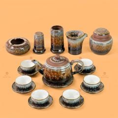 Bộ Ấm Chén Cẩm Thạch Kẻ Vàng