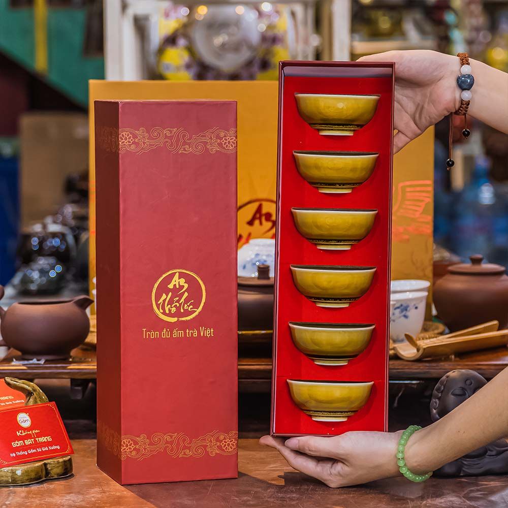 Bộ 6 Chén Trà Sứ Hoàng Thổ Kim Sa
