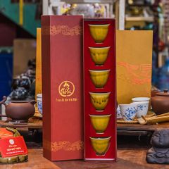 Bộ 6 Chén Trà Sứ Hoàng Thổ Kim Sa
