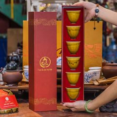 Bộ 6 Chén Trà Sứ Hoàng Thổ Kim Sa
