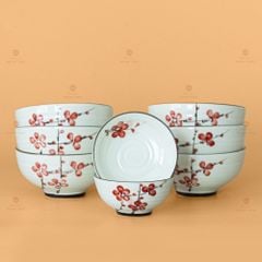 Bộ Bát Đĩa Hoa Mặt Trời Đào Đỏ