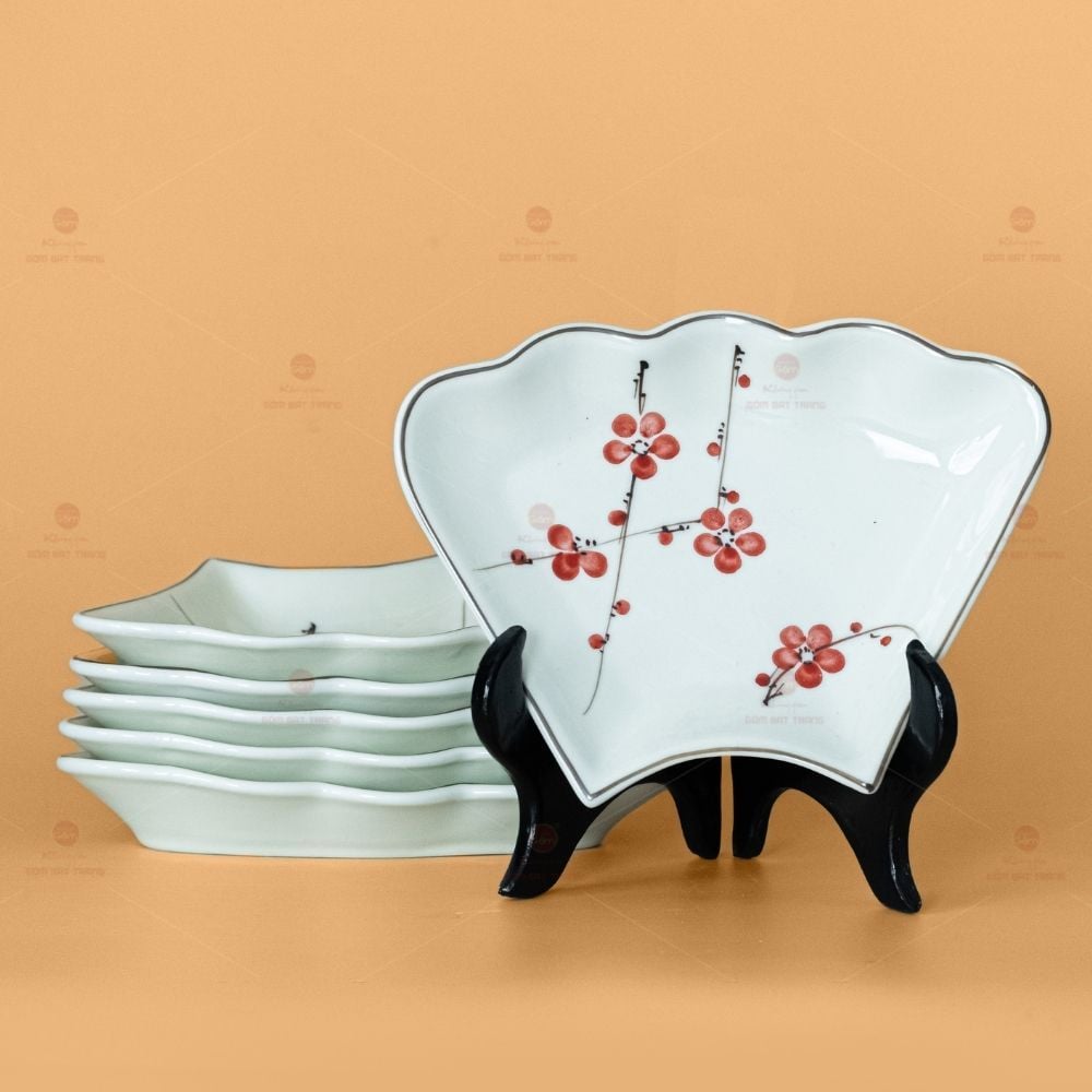 Bộ Bát Đĩa Hoa Mặt Trời Đào Đỏ