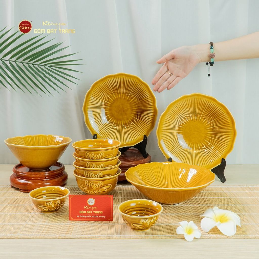 Bộ Bàn Ăn 4 Người (10 Món) Men Nâu Vân Sen