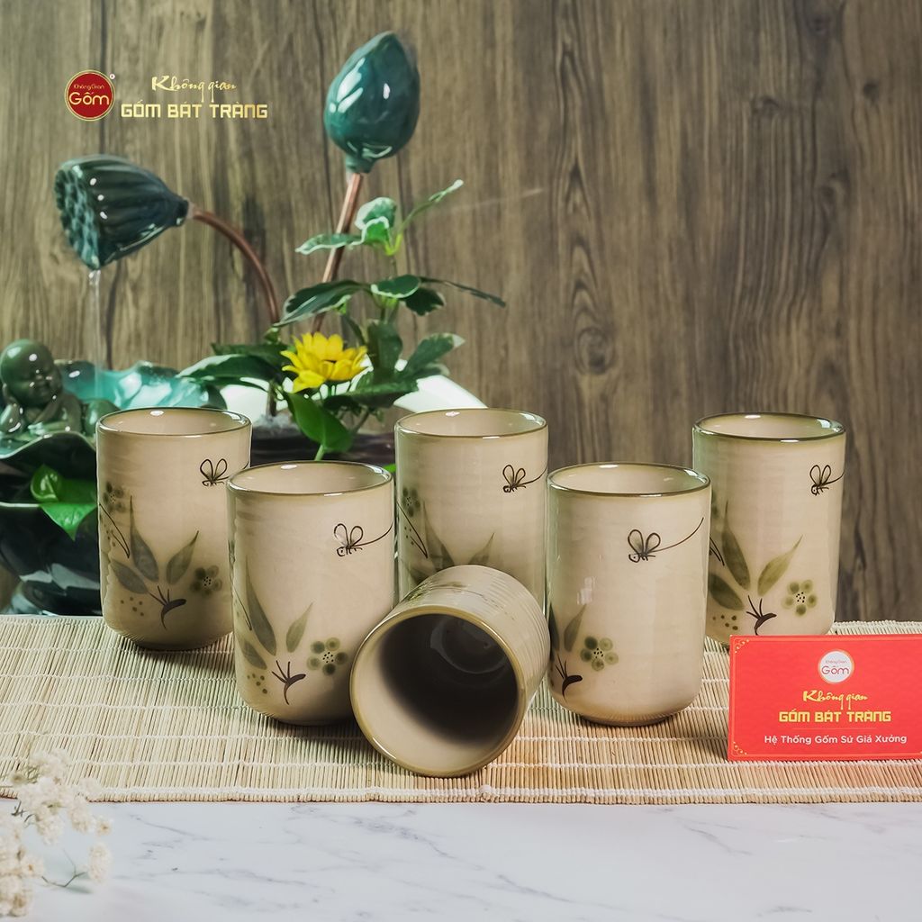 Cốc Uống Trà Dáng Trụ Họa Tiết Chuồn Trúc