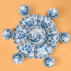 Bộ Bát Đĩa Hoa Mặt Trời Hoa Sen Xanh