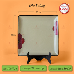 Bộ Bát Đĩa Bát Tràng Hoa Sứ Đỏ