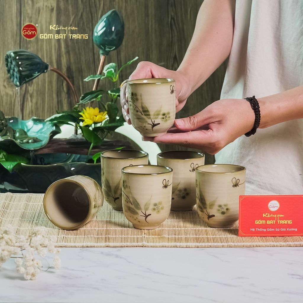 Cốc Uống Trà Dáng Thon Họa Tiết Chuồn Trúc