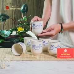 Cốc Uống Trà Dáng Thon Họa Tiết Hoa Sen