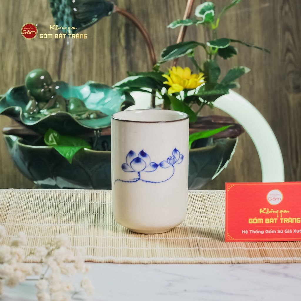 Cốc Uống Trà Dáng Trụ Họa Tiết Hoa Sen