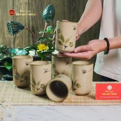 Cốc Uống Trà Dáng Trụ Họa Tiết Chuồn Trúc