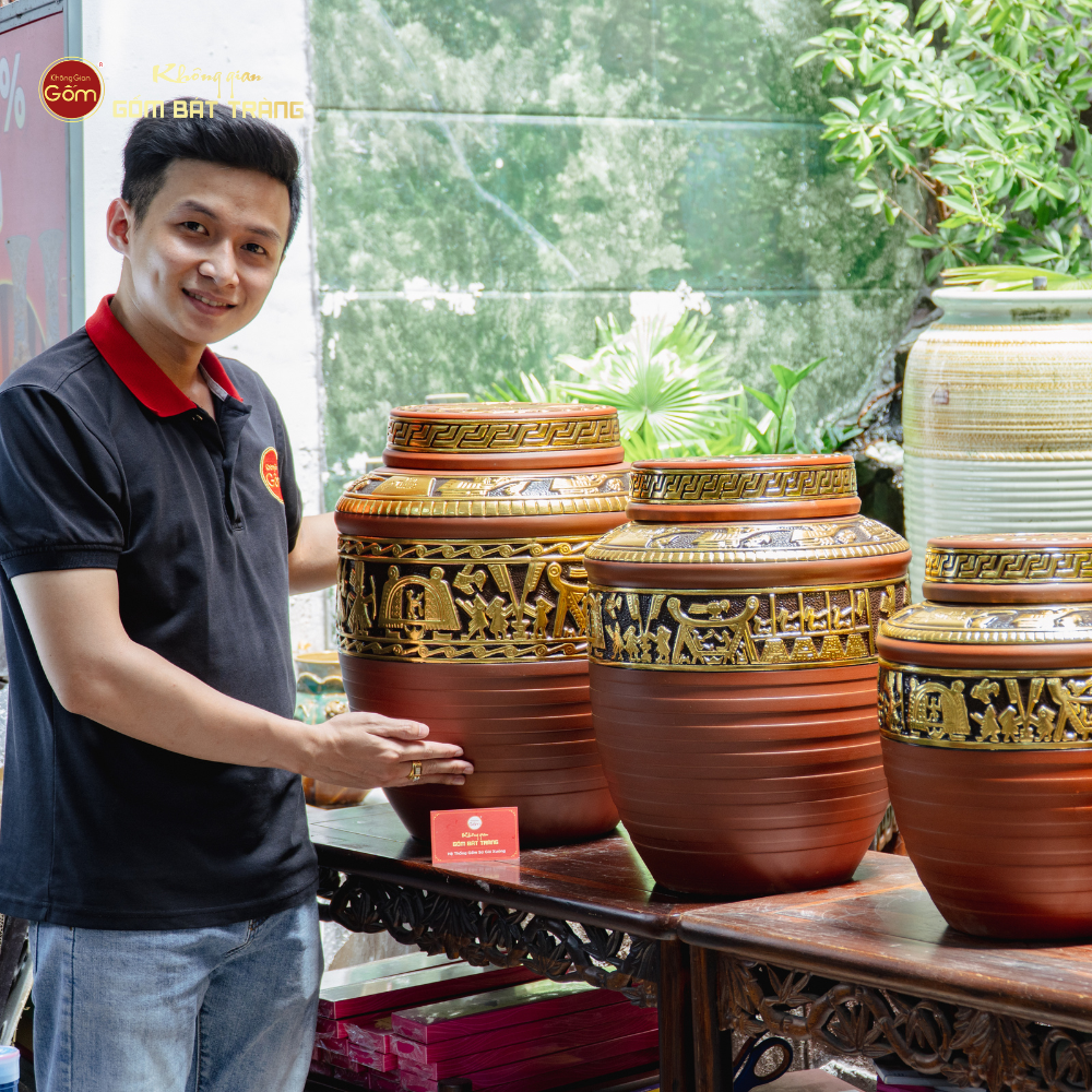 Chum Ngâm Rượu Trống Đồng Dát Vàng