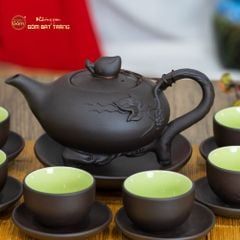 Bộ Ấm Trà Tử Sa Ba Chân Đắp Hoa