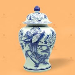 Bình Chóe Ngâm Rượu Men Lam Chim Trĩ Mẫu Đơn