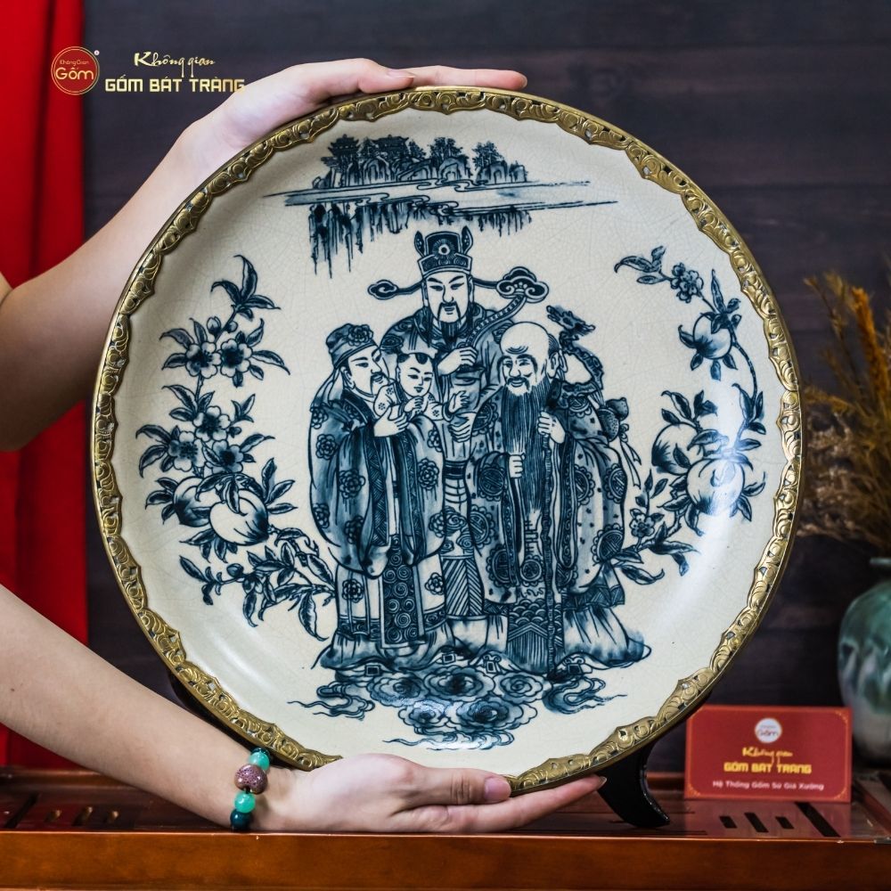 Đĩa Trưng Bày Tam Đa Men Rạn Bọc Đồng
