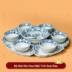 Bộ Bát Đĩa Hoa Mặt Trời Quả Đào