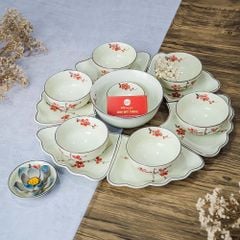 Bộ Bát Đĩa Hoa Mặt Trời Đào Đỏ