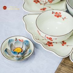 Bộ Bát Đĩa Hoa Mặt Trời Đào Đỏ