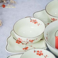 Bộ Bát Đĩa Hoa Mặt Trời Đào Đỏ