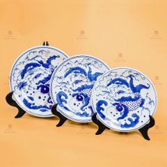 Mâm Bồng Men Lam Họa Tiết Lý Ngư Vọng Nguyệt