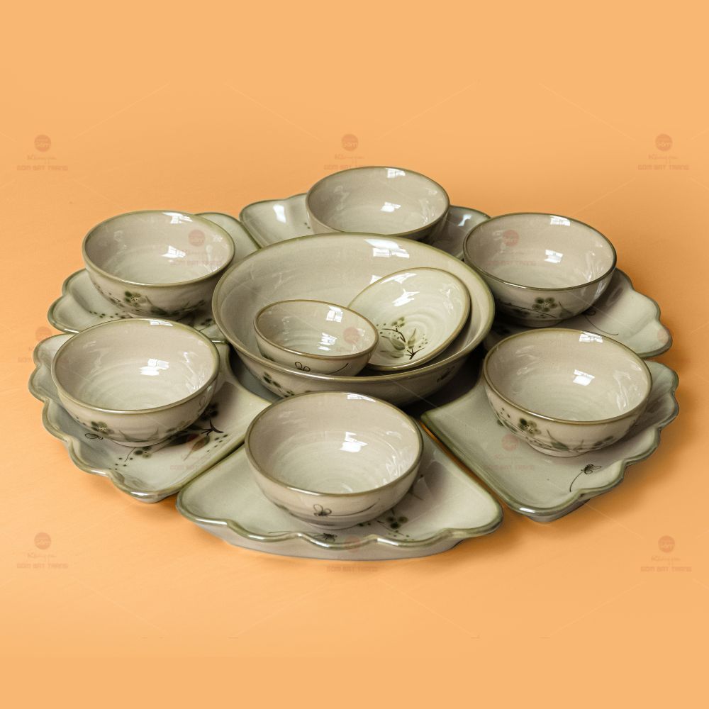 Bộ Bát Đĩa Hoa Mặt Trời Đào Chuồn